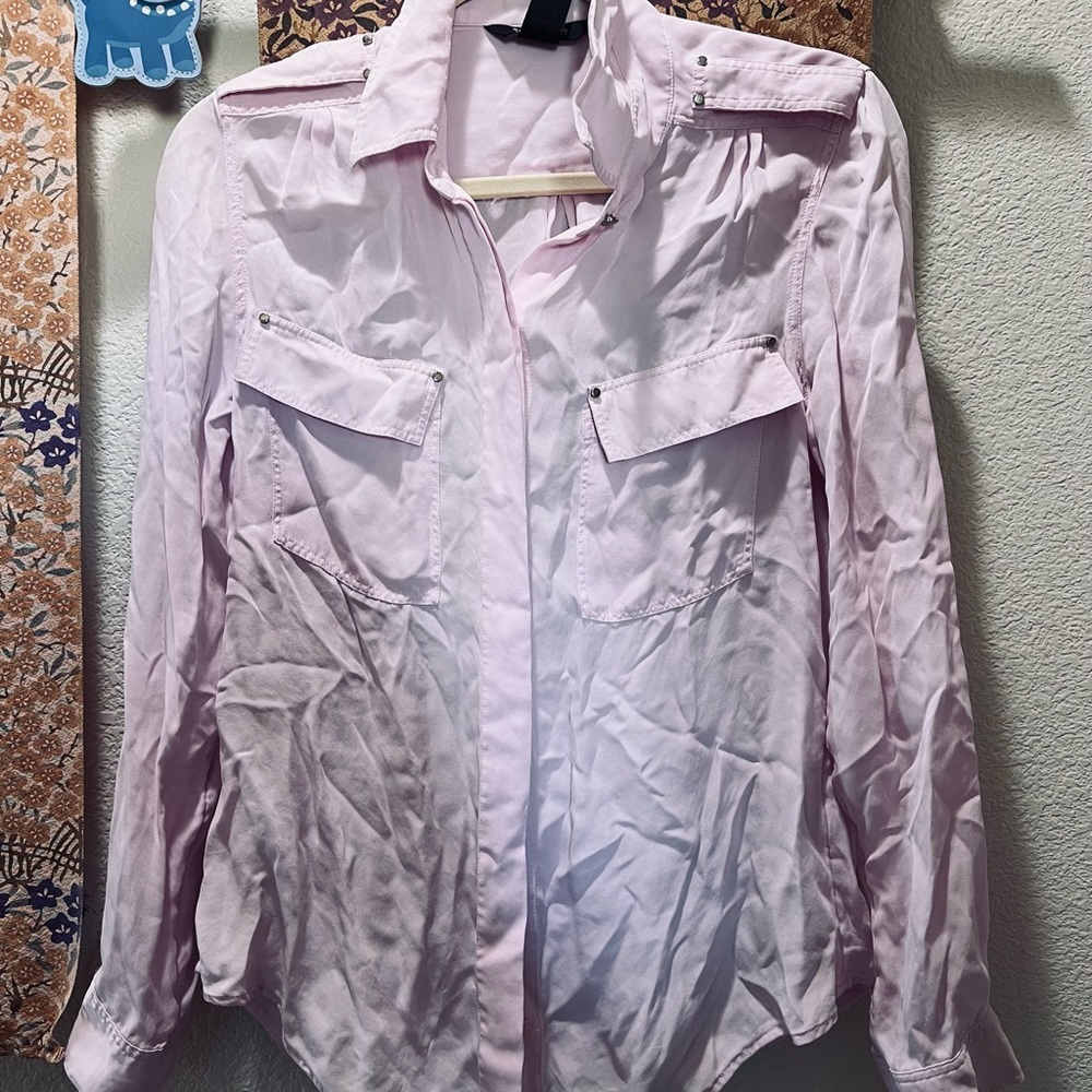 White House Black Market Pink Silk Blouse Sz 8